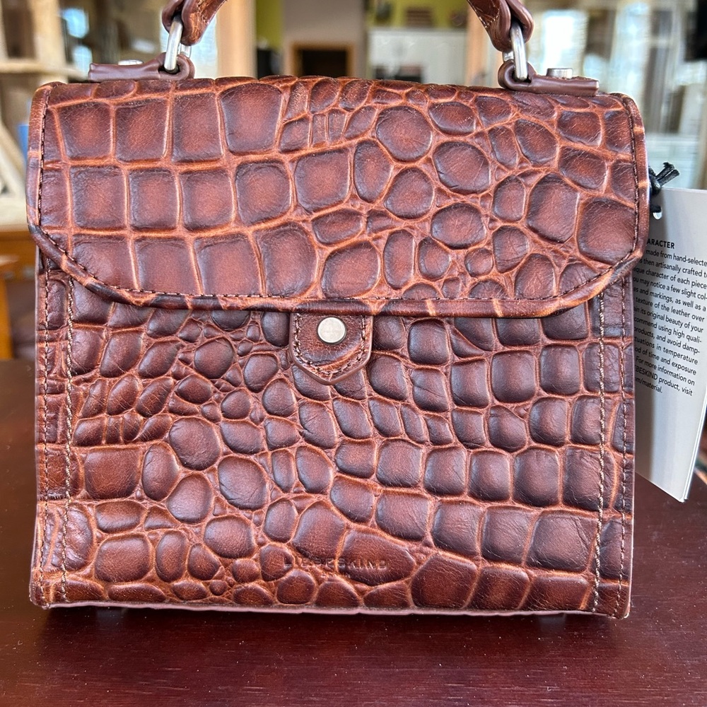 Brown Crocodile Embossed Leather Bag